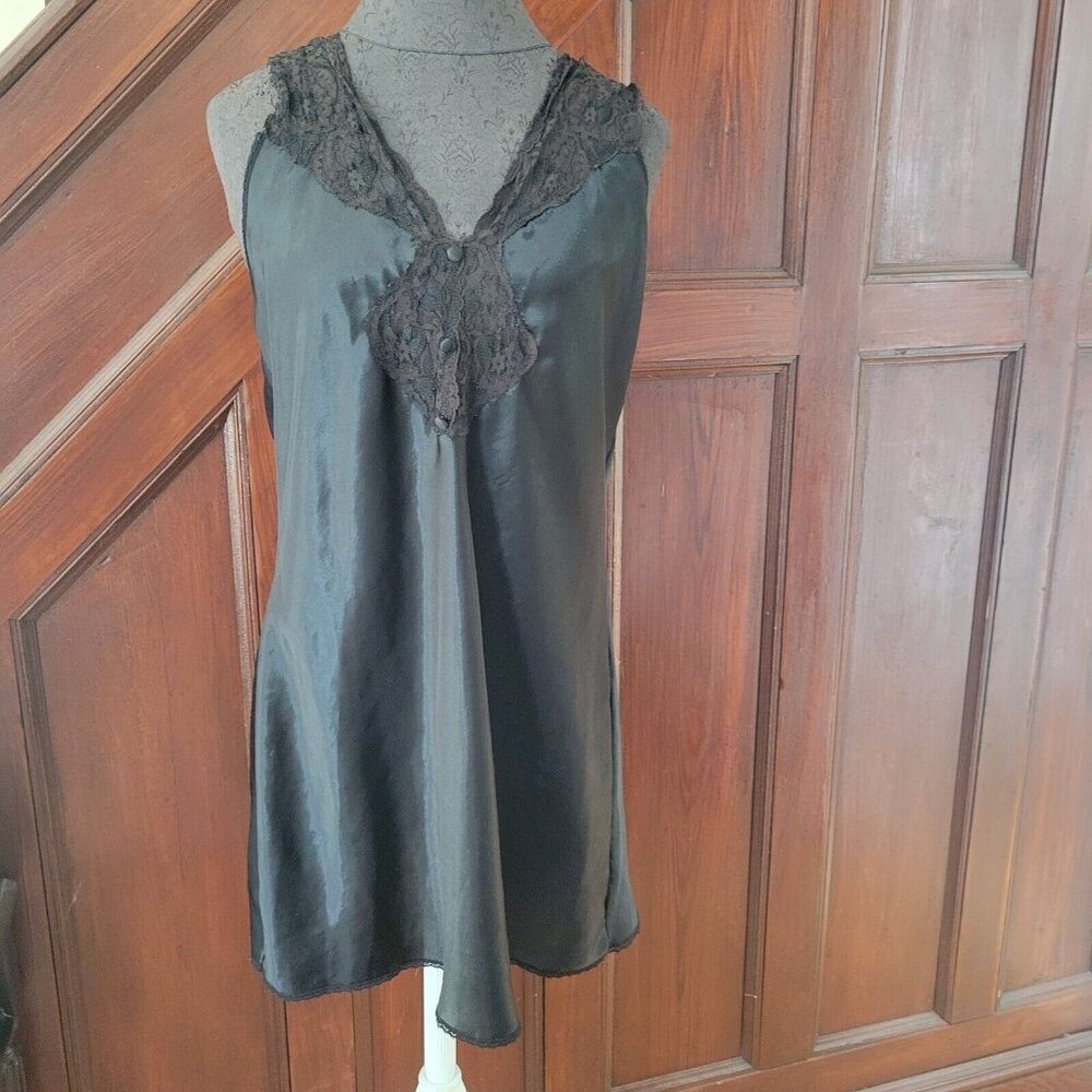 Vintage Lingerie UNDERCOVER WEAR WOMANS Lace Nightgown Black Large !GLAM USA